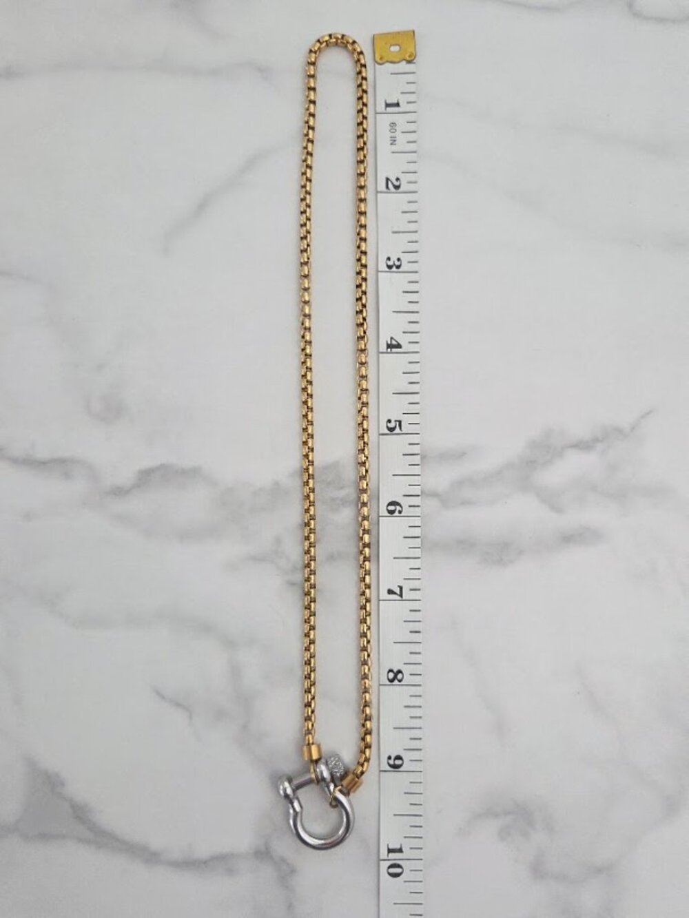 Stainless Steel Two Tone Horseshoe Shackle Clasp Box Chain Pendant Necklace - Picture 13 of 14
